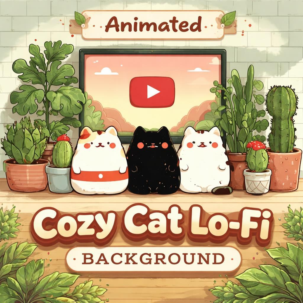 Cute Cat Cafe Animation Loop | Anime Kawaii cozy ambience | lofi animated background for videos, streams, study, relaxation