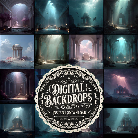 Dreamy Underwater Palace digital photography backdrops, preview of the downloadable set
