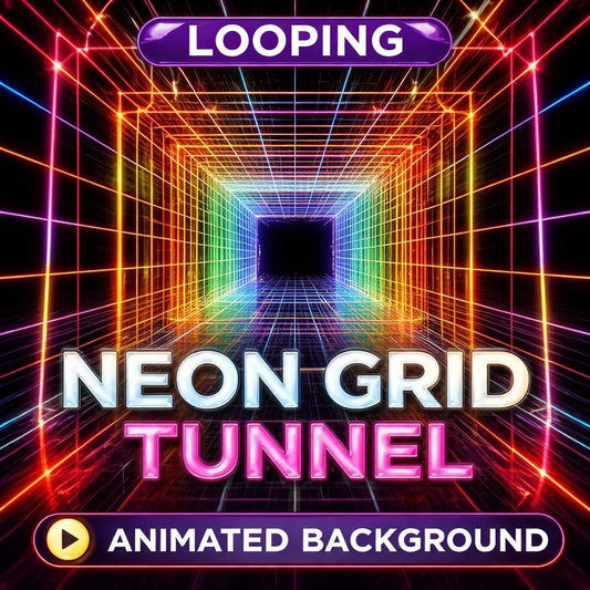 Neon grid tunnel loop video | Cyberpunk animated background, city neon loop, retro grid video | VJ, streams, overlays, screens