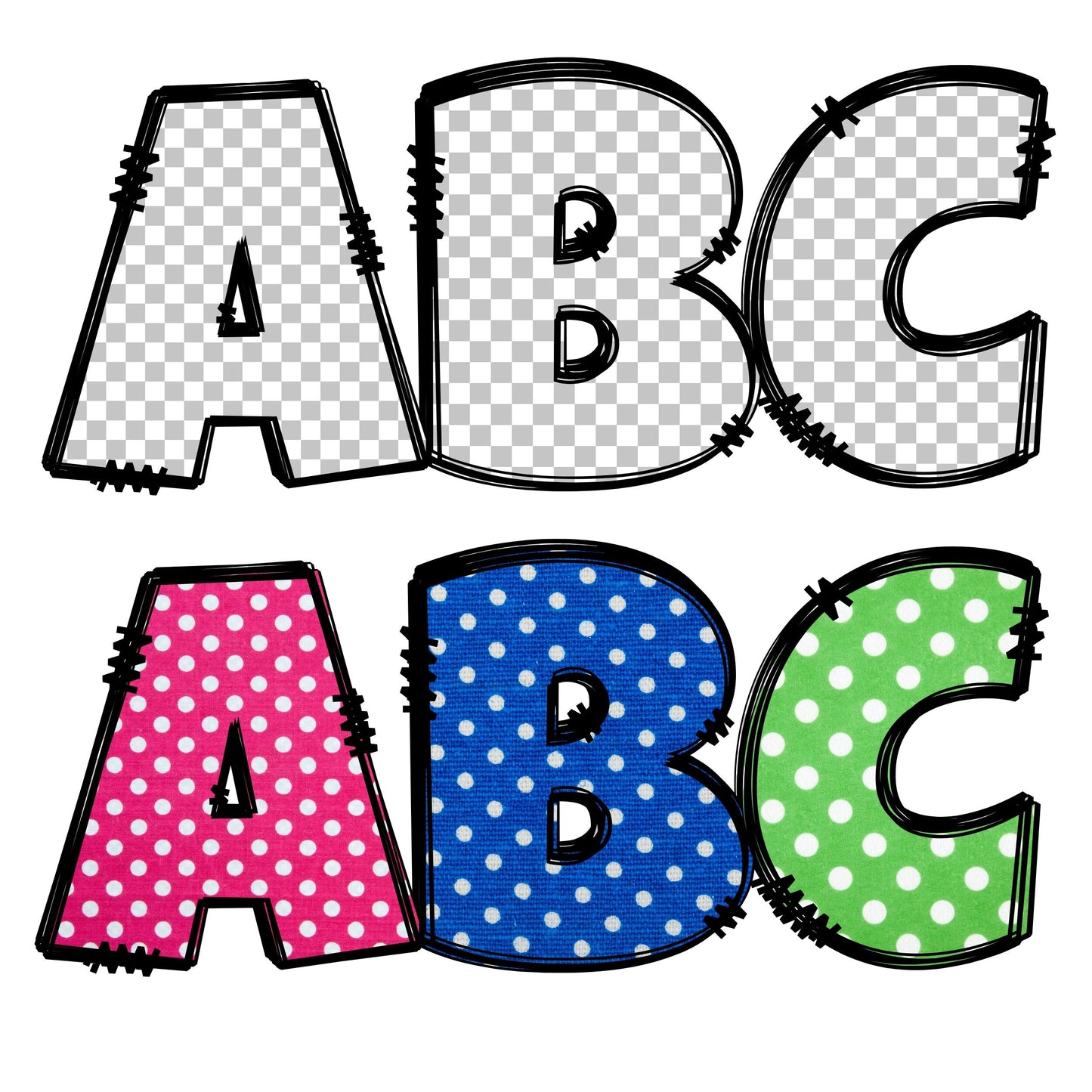 Letter Canva Frames - Drag and Drop Frames - Groovy Retro Doodle Fillable Alphabet Font Letters PNG Canva Frame Alphaset Doodle Templates