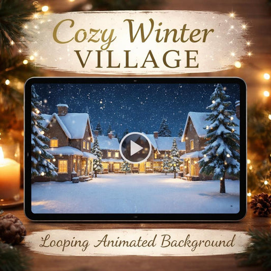 Snowy Christmas Village Loop Video | Animated winter background, cozy village scene | Festive backdrop for videos, streams, events