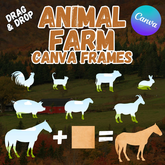 Animal Farm Canva Frames - Drag and Drop Animal Farm Canva Templates PNG Designs - Farm SVG Editable Fish Canva Paint Frame Templates