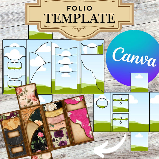 Canva Junk Journal Template - Folio Kit Canva Template - Custom Junk Journal Folio Kit - Digital Folding Folio Folder Kit, Commercial Use