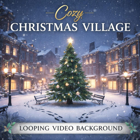 Christmas background loop | Snowy town tree video animated backdrop | Cozy winter nature forest ambience for screens and events