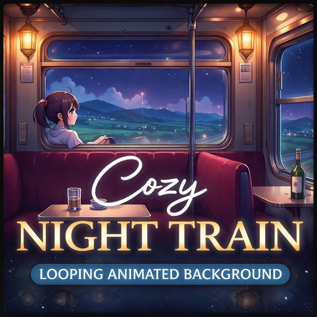 Anime background loop | Night train window animation | Seamless motion video for overlays, streams, and video edits