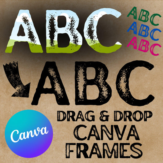 Letter Canva Frames - Drag and Drop Frames -  Distressed Fillable Alphabet Font Letters PNG Canva Frame Alphaset Doodle Templates