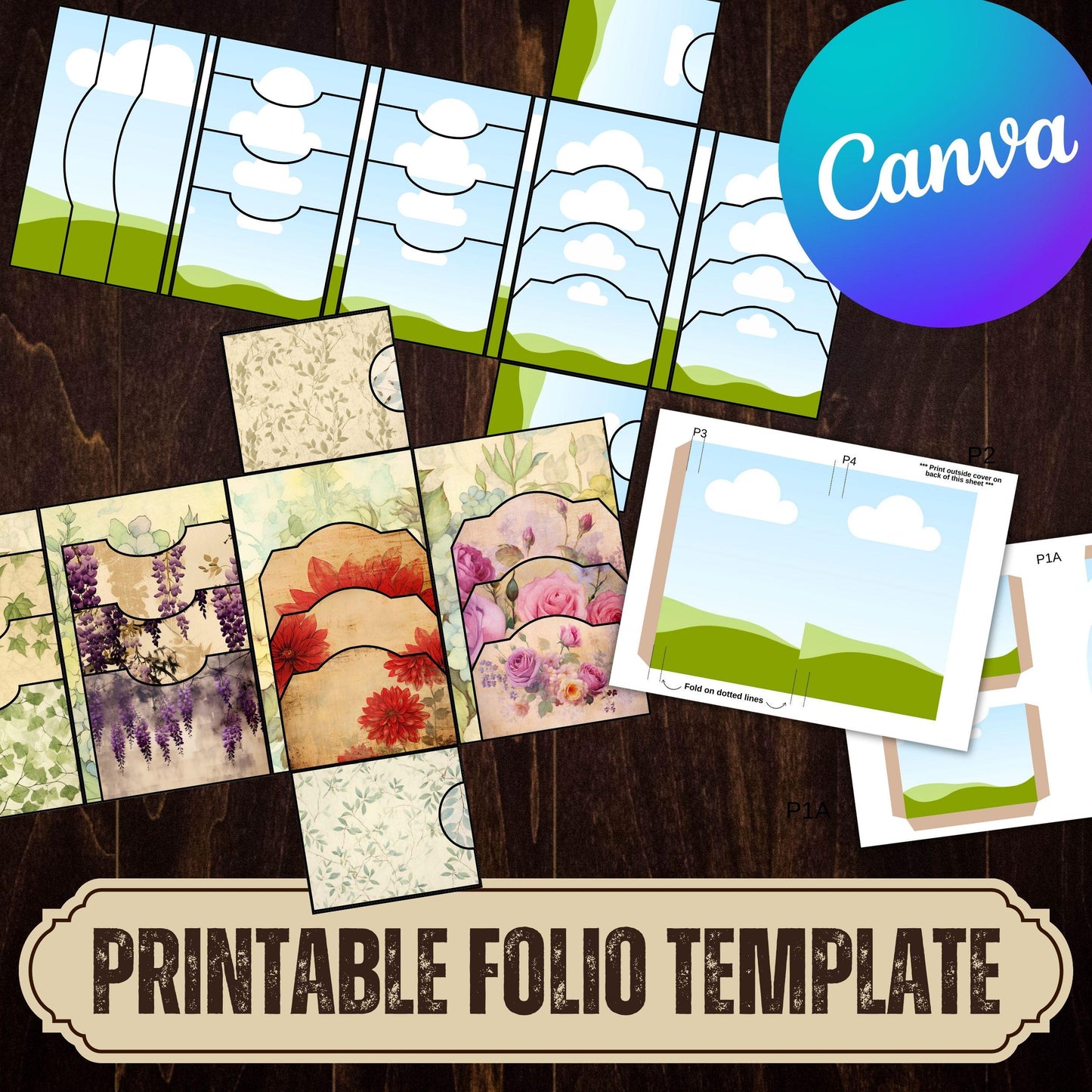 Canva Junk Journal Template - Folio Kit Canva Template - Custom Junk Journal Folio Kit - Digital Folding Folio Folder Kit, Commercial Use