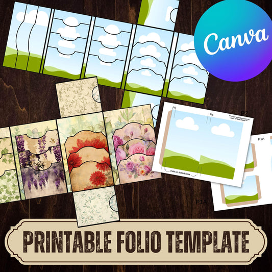 Canva Junk Journal Template - Folio Kit Canva Template - Custom Junk Journal Folio Kit - Digital Folding Folio Folder Kit, Commercial Use