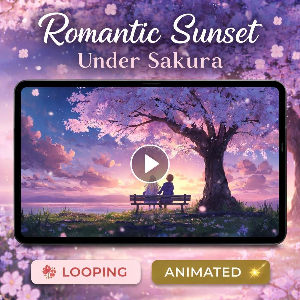 Anime Sakura Sunset Background Loop | Aesthetic Animated Video | Cozy Ambience for Streams, Overlays, Desktop