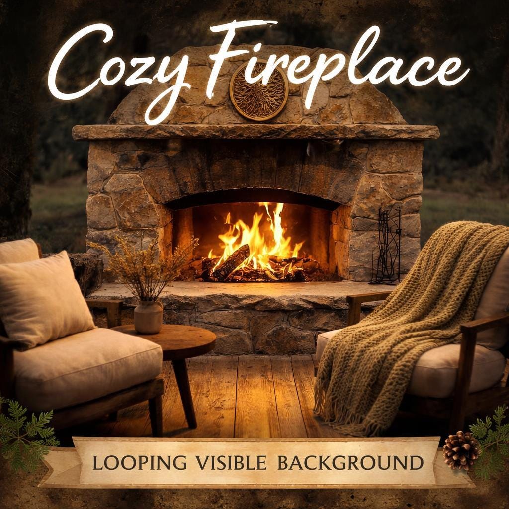 Cozy outdoor fireplace loop video | Animated stone hearth ambience, lofi nature background | Relax, study, stream