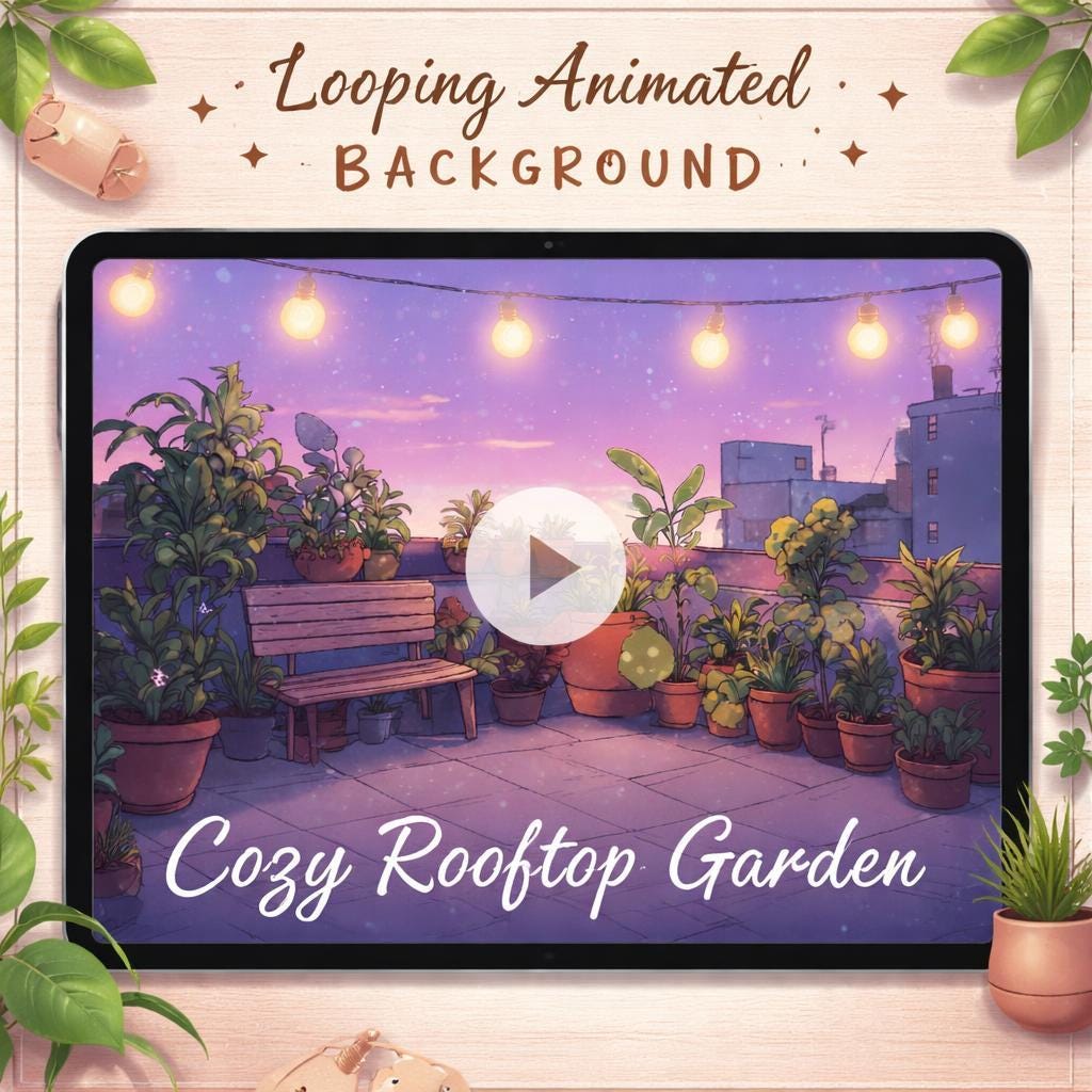 Cozy Rooftop Garden Loop Animation | Anime Kawaii aesthetic | lofi nature background video for streams and study