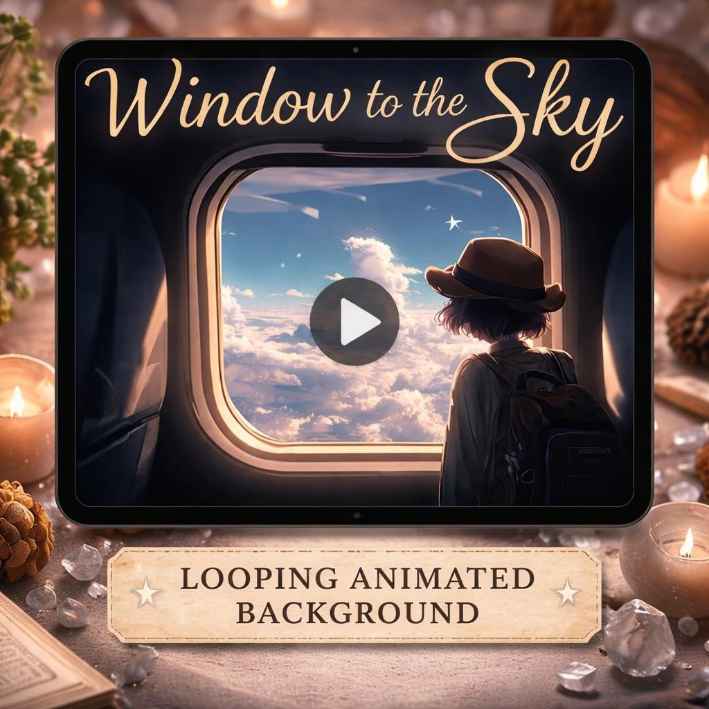 Airplane Window Background | Cloudscape Loop Video, Seamless Animated Window Loop | Anime Kawaii Aesthetic, Video Background