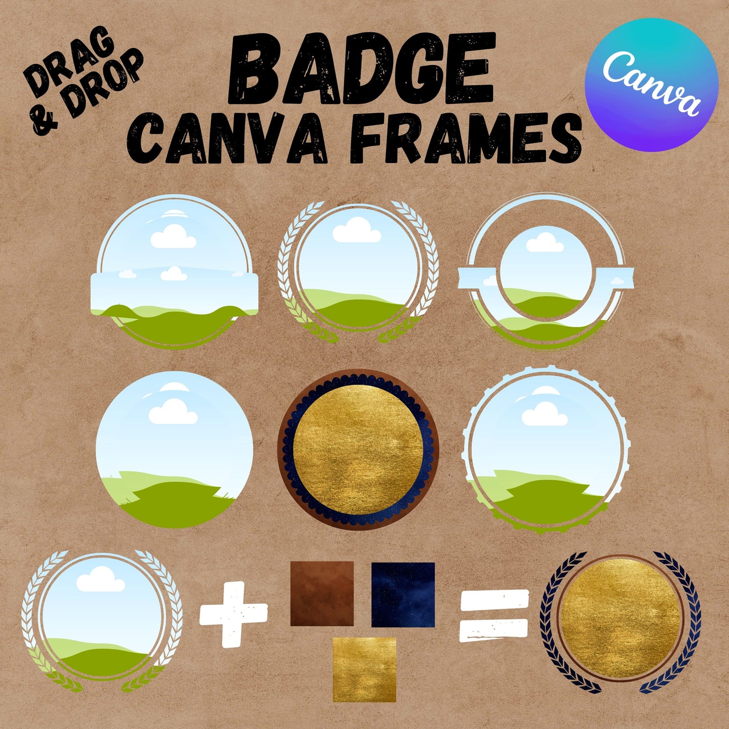 Badge Canva Frames - Drag and Drop Badge Label Canva Templates Label PNG Designs - Editable Badge Canva Templates
