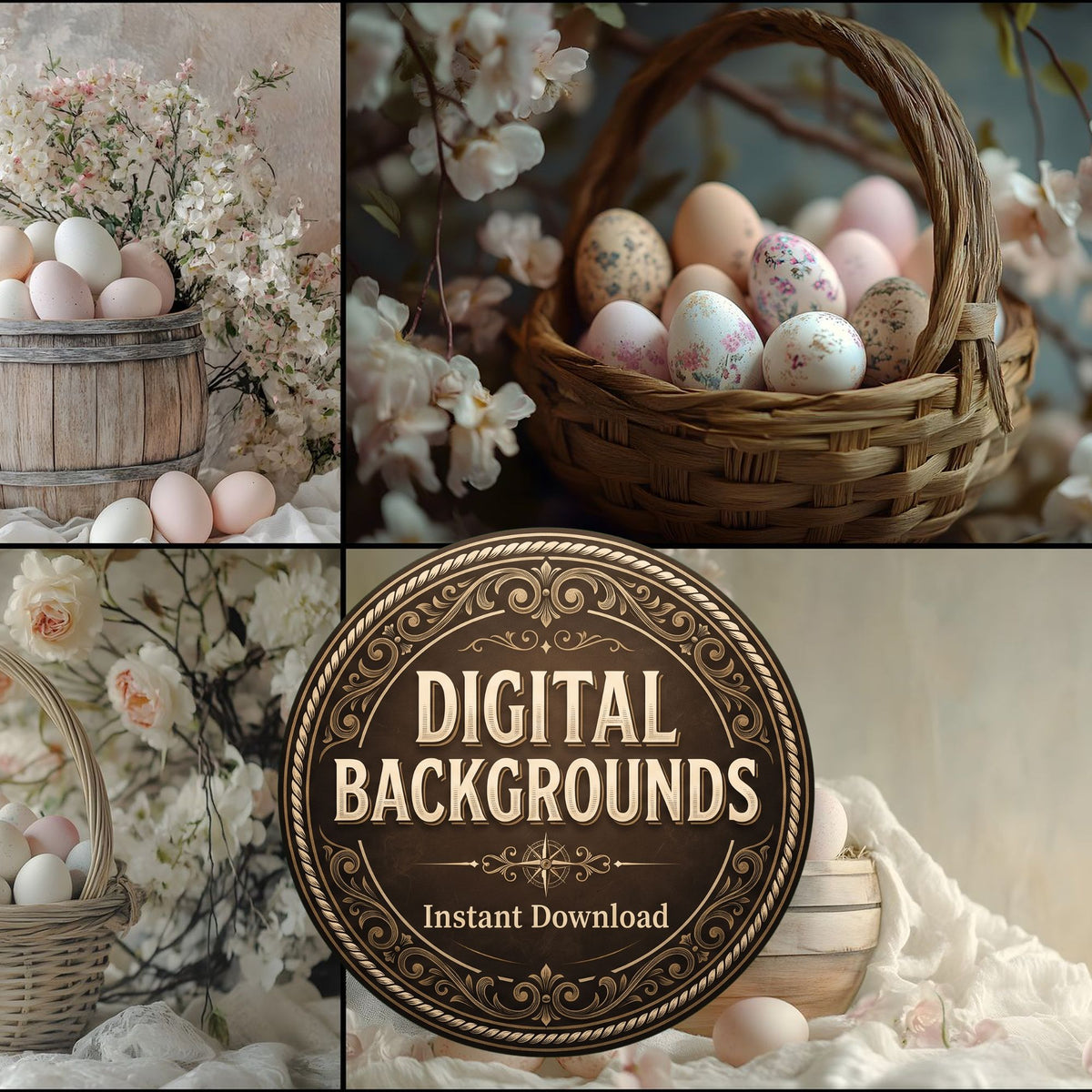 Elegant Wooden Easter Basket Backdrop Images