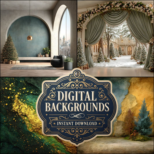 Emerald Gold Snowy Christmas Backdrop Images