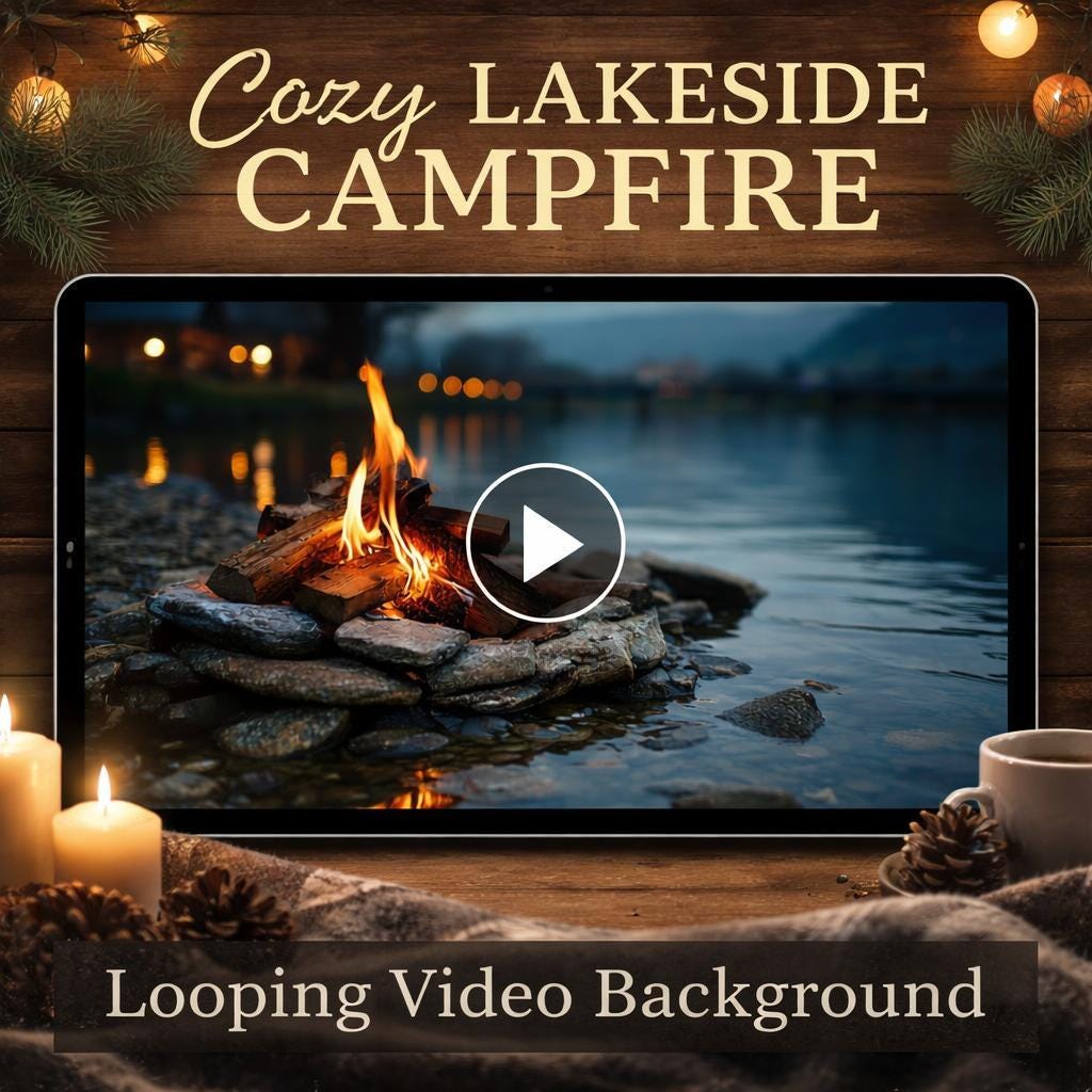 Campfire background loop | Lake video, nature animated background, seamless loop | Calming video background for projects