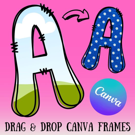 Letter Canva Frames - Drag and Drop Frames - Groovy Retro Doodle Fillable Alphabet Font Letters PNG Canva Frame Alphaset Doodle Templates