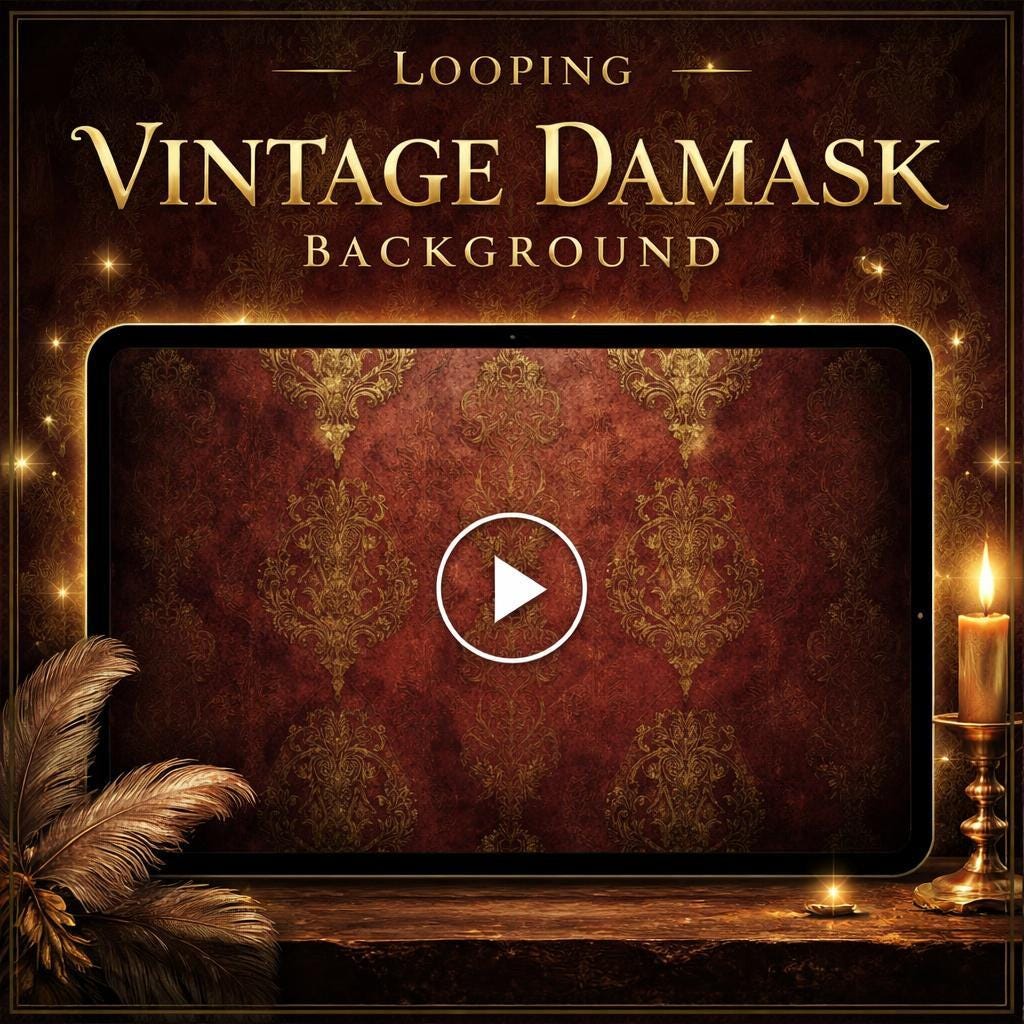 Vintage Red Gold Damask Loop | Seamless Abstract Motion Background | Animated Virtual Background Video
