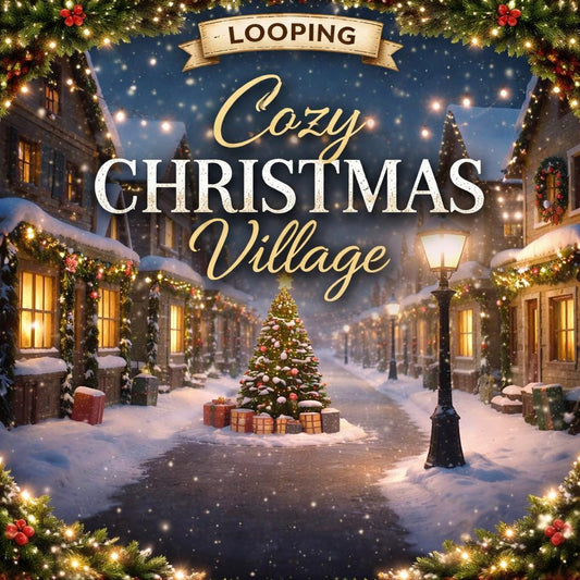 Christmas background snowy village loop | Seamless motion video background | Winter holiday scene for videos and presentations