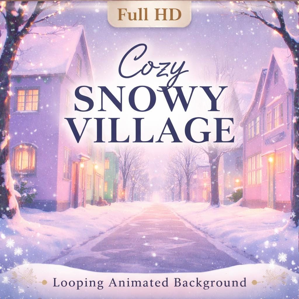 Cozy Winter Snowy Town Loop | Animated background, lofi ambience, snow video, winter scene | Streaming, screensaver, decor