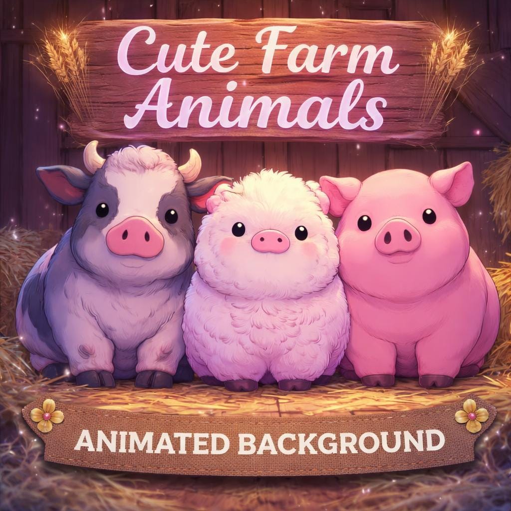 Animated background loop | Cute farm animal video | Seamless kawaii video background for streaming and social media