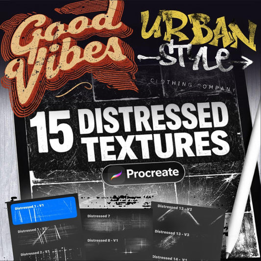 15 Distressed Texture Procreate Brushes, T-Shirt Design (Brushset File)