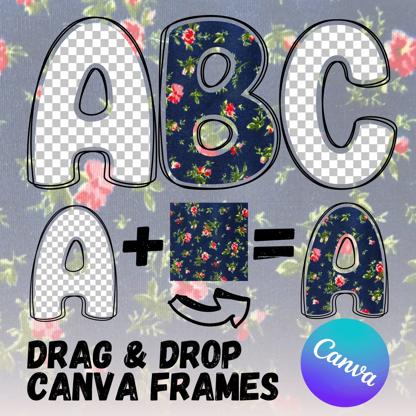 CANVA Doodle Letters - Drag and Drop Frames - Groovy Retro Doodle Fillable Alphabet Font Letters PNG Canva Frame Alphaset Doodle Templates