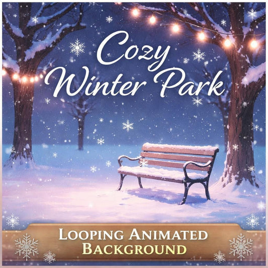 Snowfall Background Loop | Winter park bench animation, cozy ambience | Christmas video backdrop for streams, decor, events