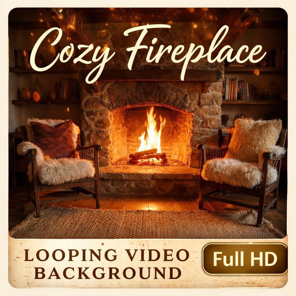 Cozy Cabin Fireplace Loop Video | Lofi cozy ambience background | Relaxing motion background for study, sleep, streaming