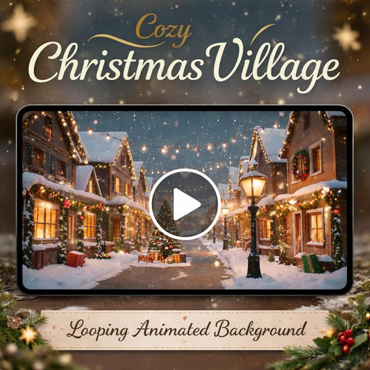 Christmas background snowy village loop | Seamless motion video background | Winter holiday scene for videos and presentations