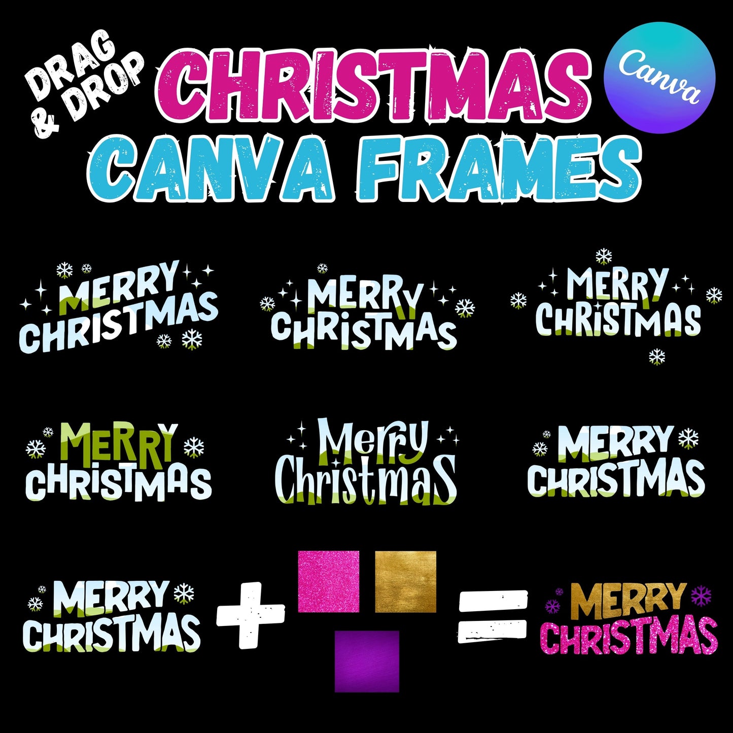 Merry Christmas Canva Frames - Drag and Drop Christmas Shapes - Canva Templates PNG Designs - Merry Christmas SVG Editable Canva Templates