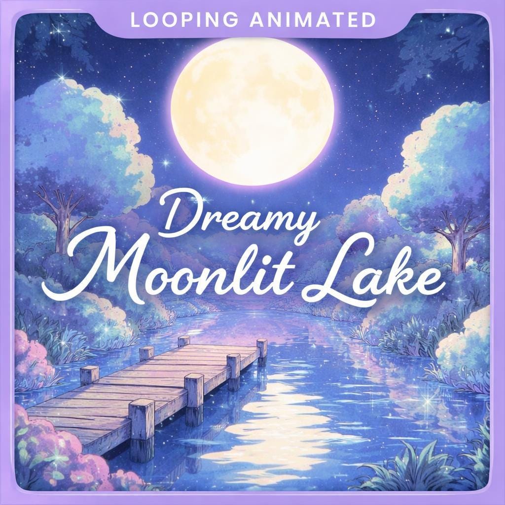 Moonlit Lake Background looping animated video background, still frame 2