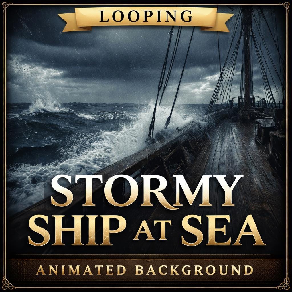 Stormy Ocean Loop Video | Ship in Lightning Storm, Rain Background, Sea Waves, Stormy Abstract Seamless | VJ, Overlay, Live Stream