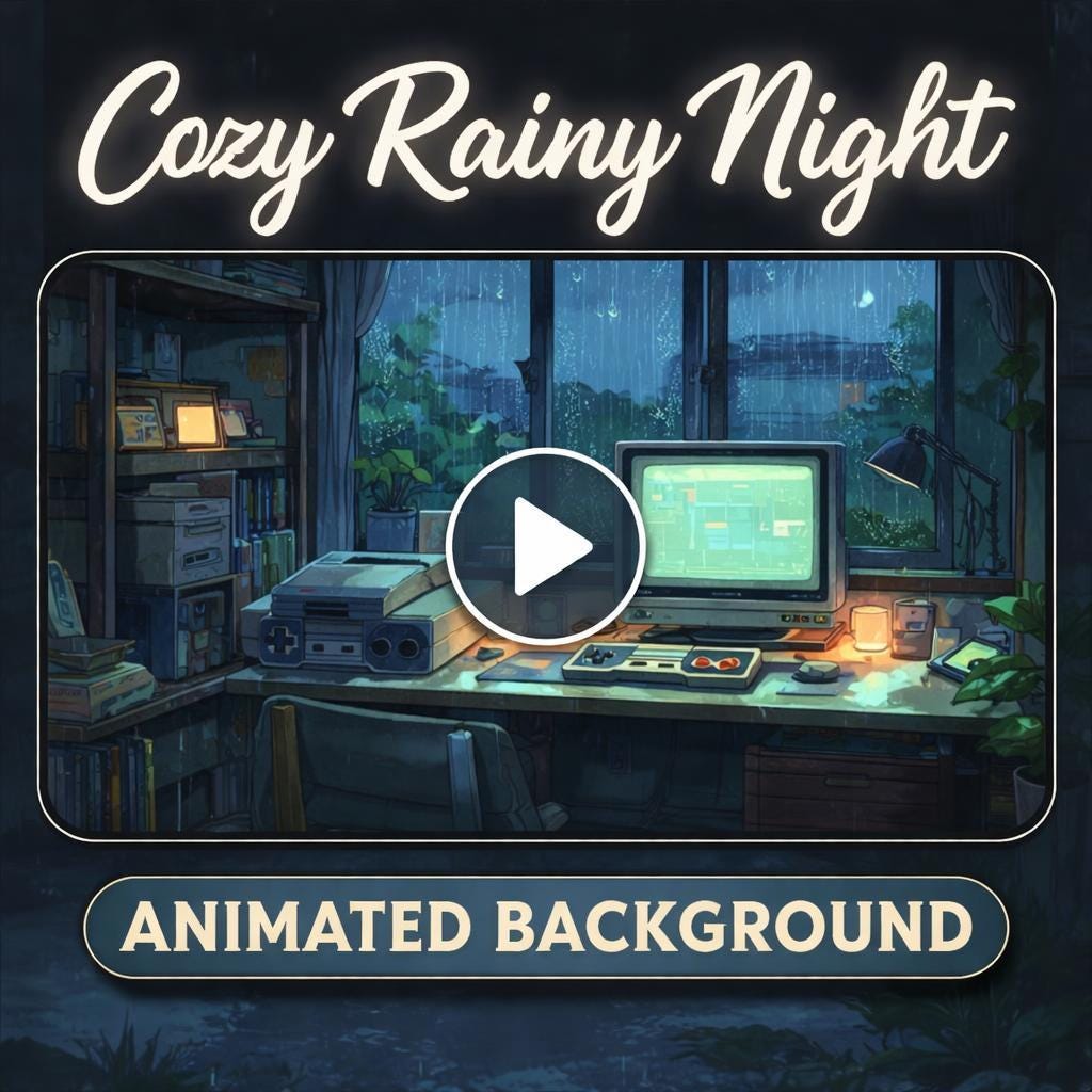 Rain Background Loop | Cozy retro gaming animated backdrop | Lofi ambience for streamers, Twitch, video scenes