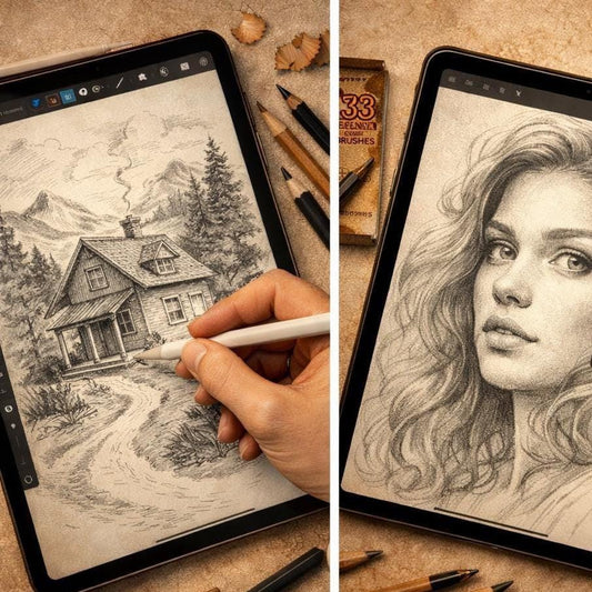 33 Procreate Pencil Brushes, Realistic Sketching Graphite Drawing (Digital Download)