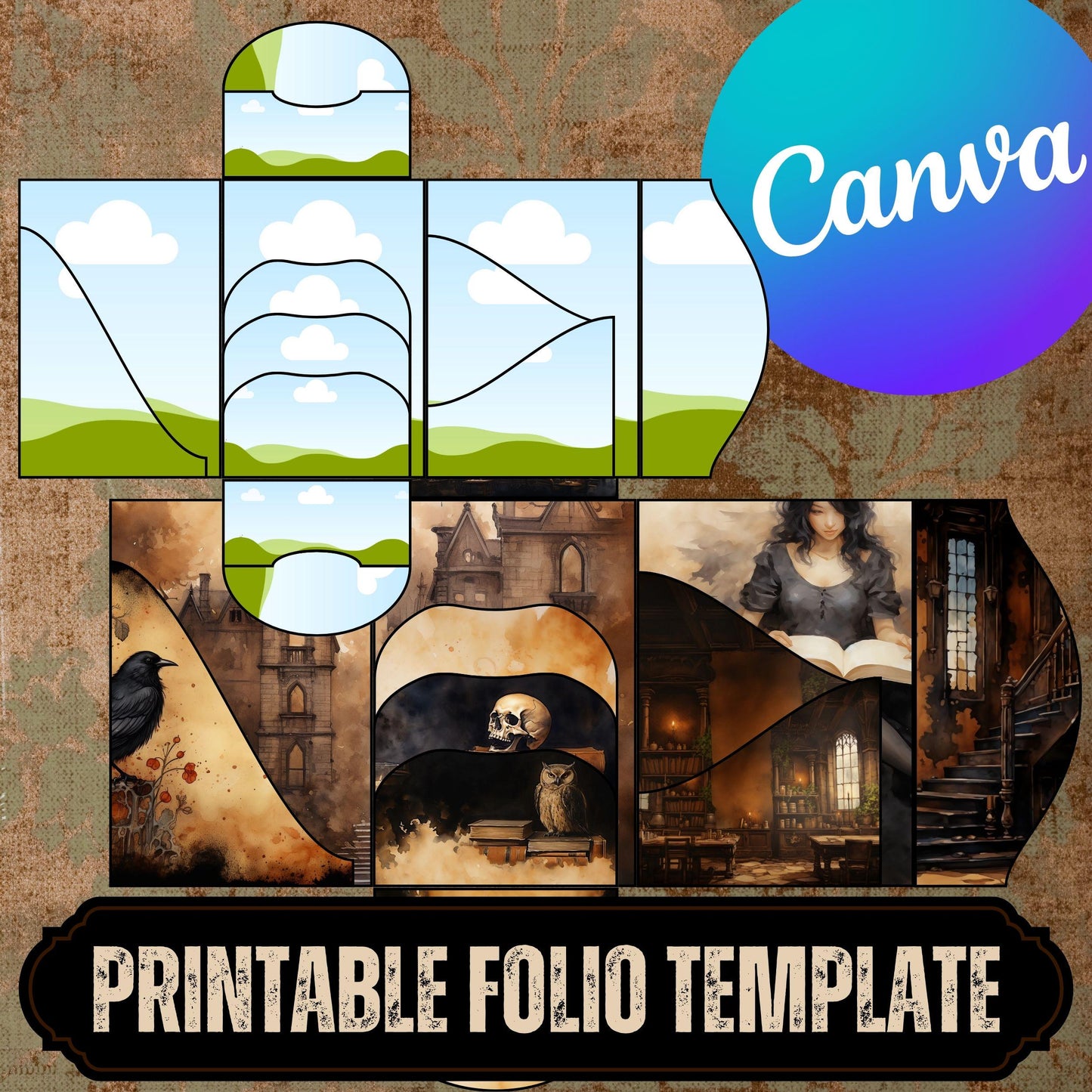 Custom Canva Junk Journal Folio Kit - Digital Folding Template for Junk Journals, Commercial Use