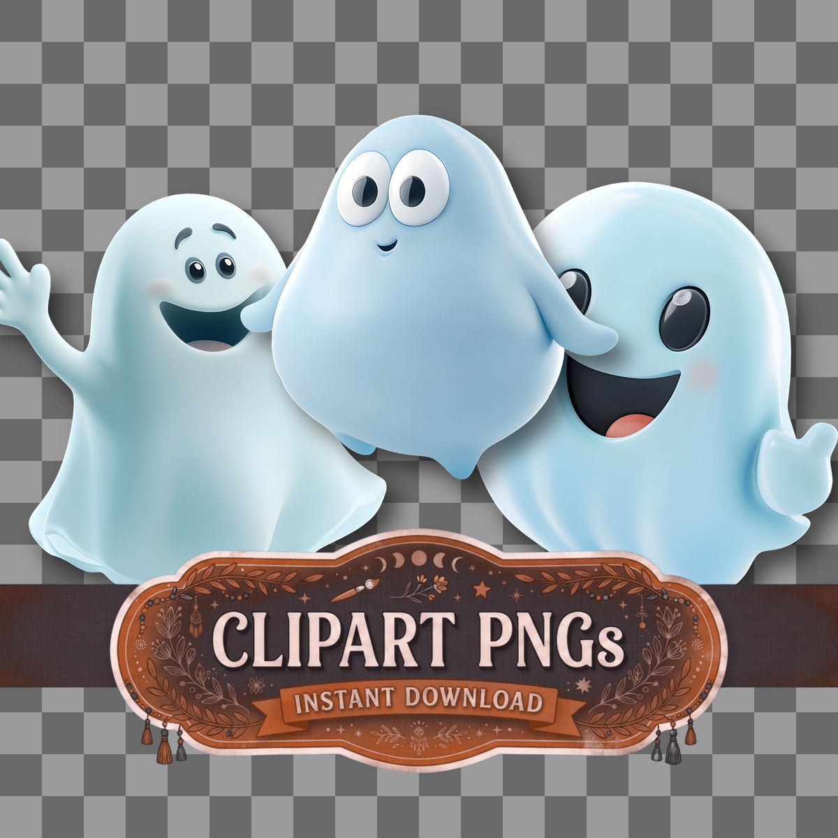 Floating Ghost Halloween clipart with transparent background, digital download cover
