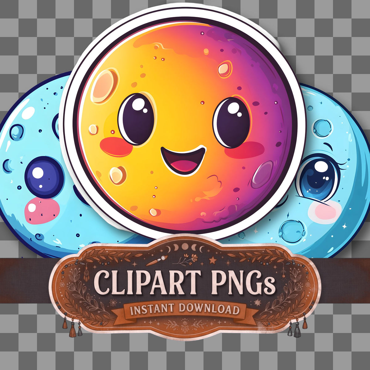 Full Moon Kawaii Style Clipart Pngs