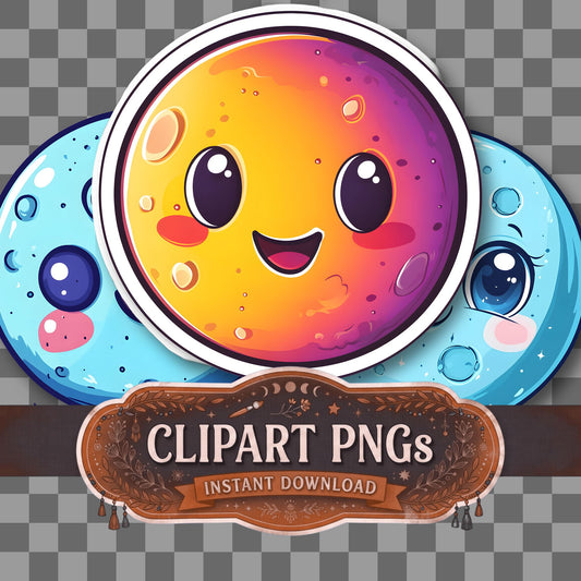 Full Moon Kawaii Style Clipart Pngs