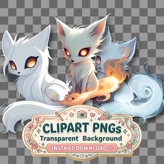 Ghostly Fox Halloween clipart with transparent background, digital download cover