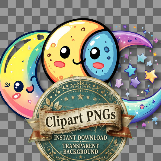 Half Moon Kawaii Style Clipart Pngs