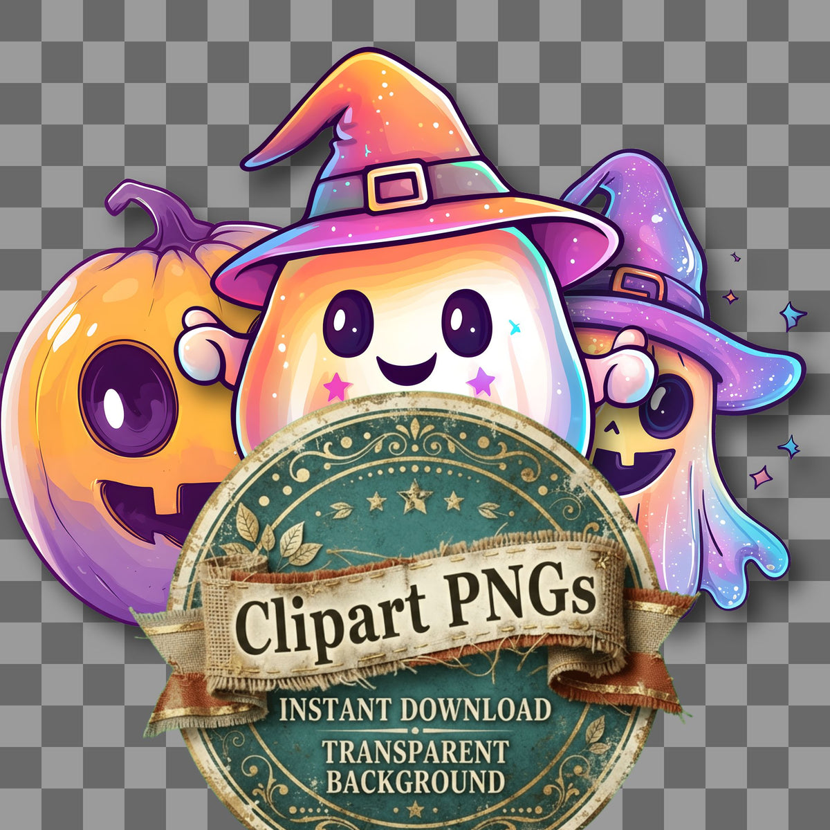 Halloween Kawaii Style Clipart Pngs