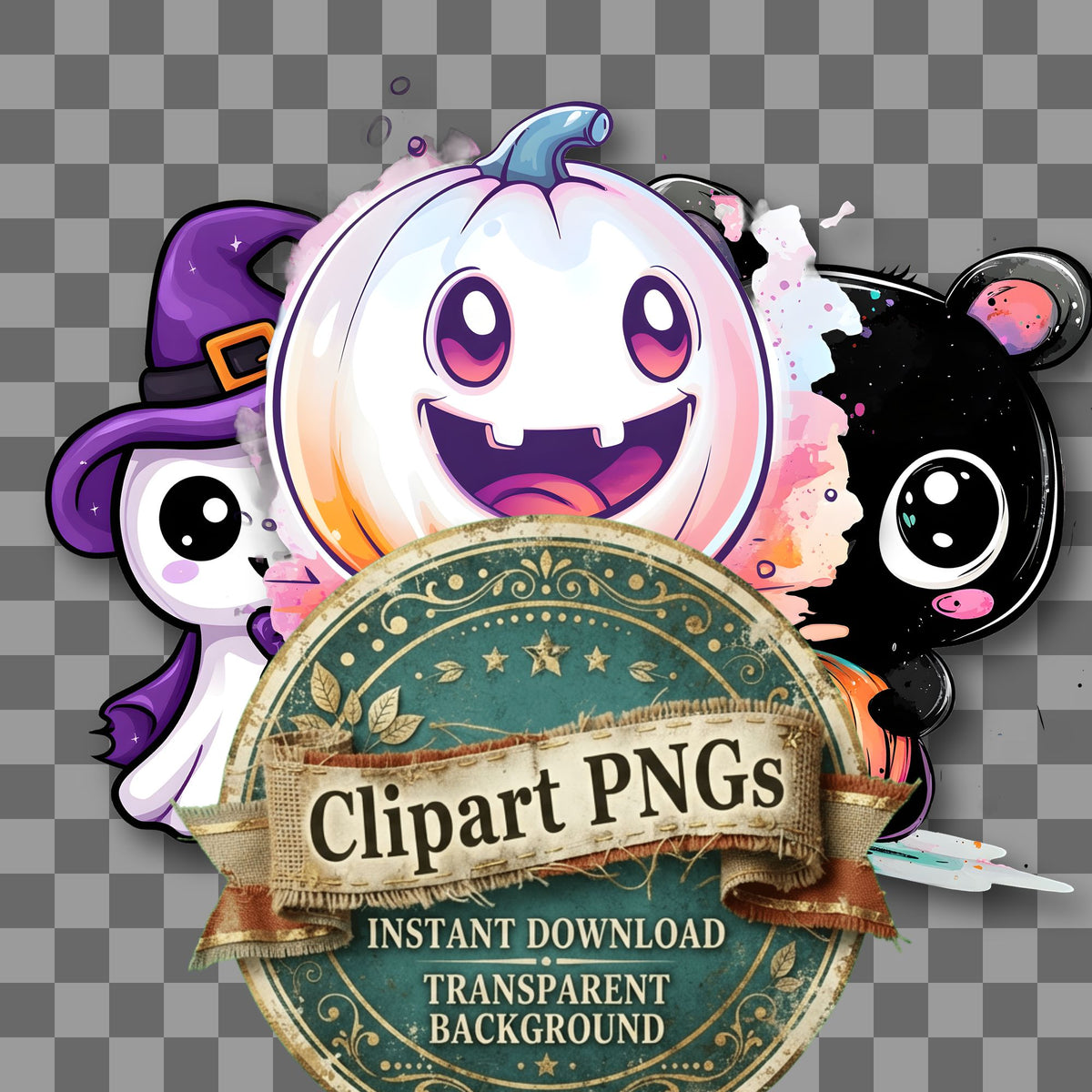 Halloween Kawaii Style Clipart Pngs