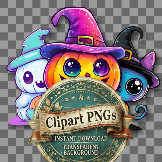 Halloween Kawaii Style Clipart Pngs