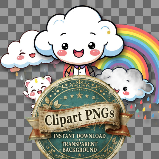 Happy Chibi Cloud Raining Clipart Pngs