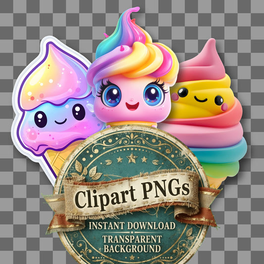 Ice Cream Kawaii Style Clipart Pngs