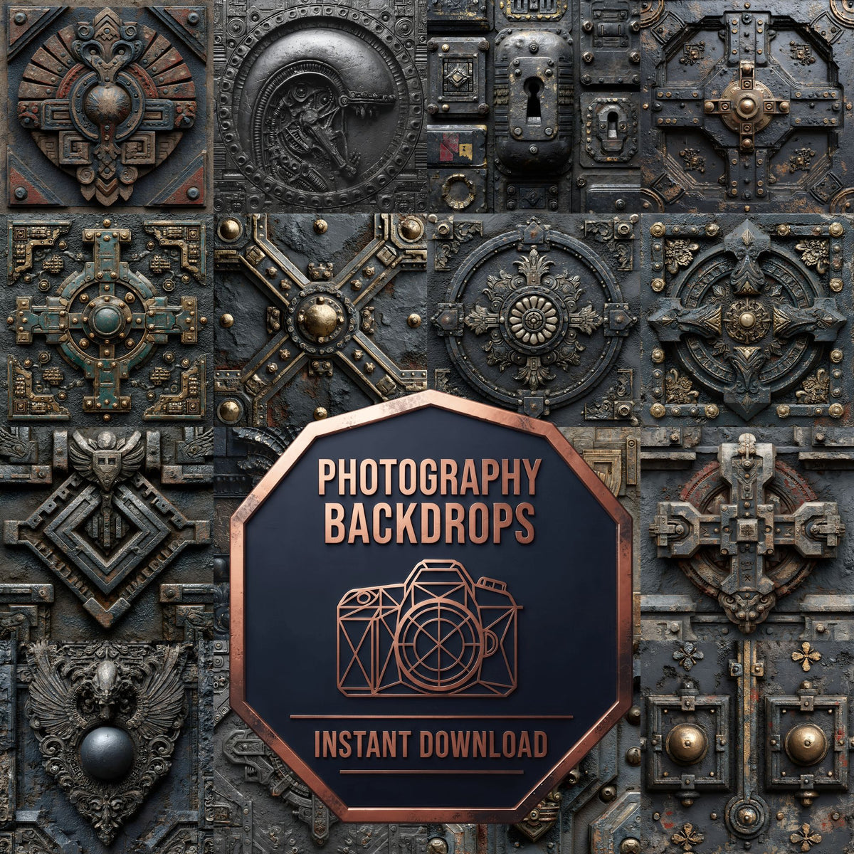 Iron Plate Tileable Texture grunge digital photography backdrops, preview of the downloadable set