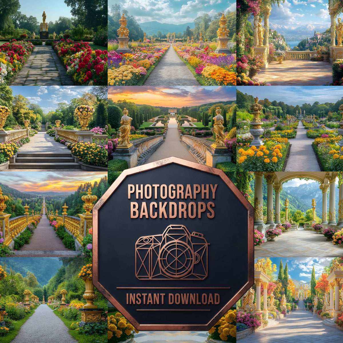 Lavish Baroque Garden floral digital photography backdrops, preview of the downloadable set