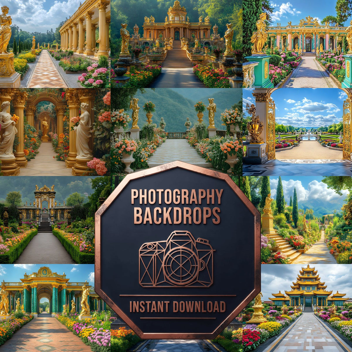 Lavish Baroque Garden floral digital photography backdrops, preview of the downloadable set