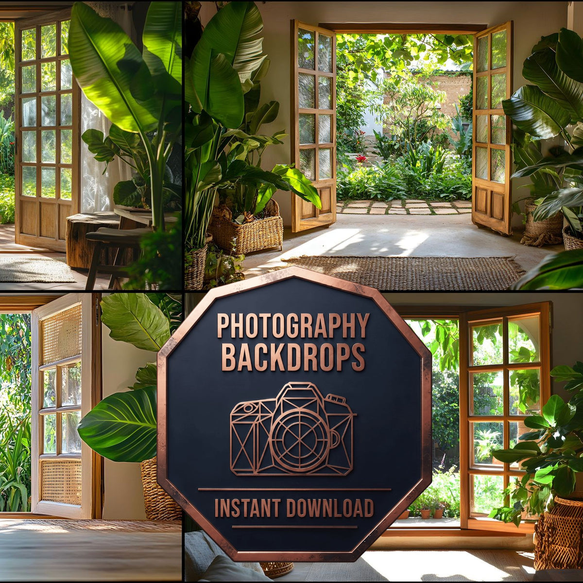 Leafy Bright Workspace digital photography backdrops, preview of the downloadable set
